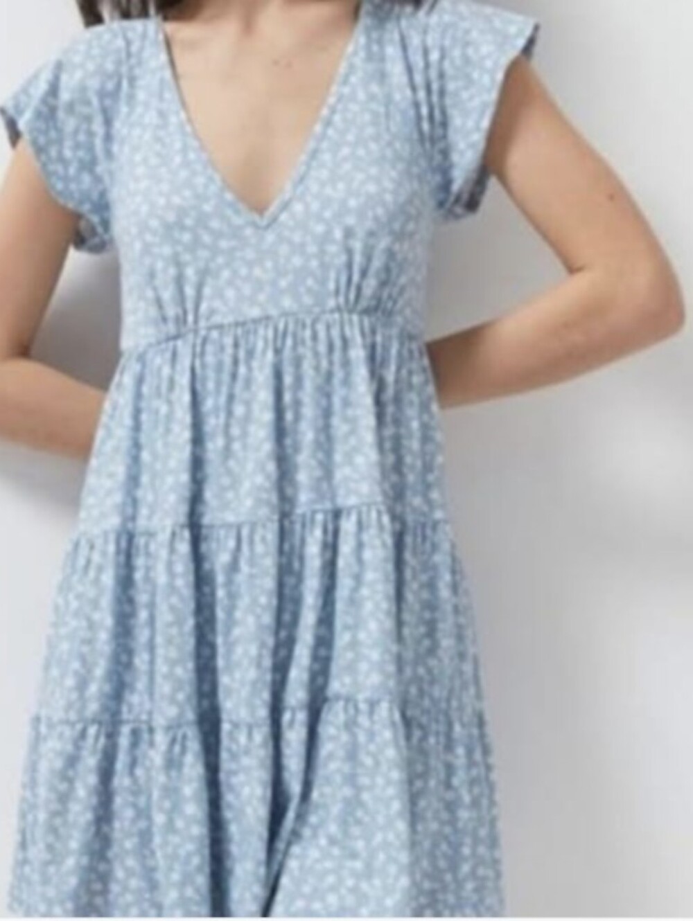 Urban Outfitters Blue/White Daisy Floral Tiered Mini Dress Small New With Tags